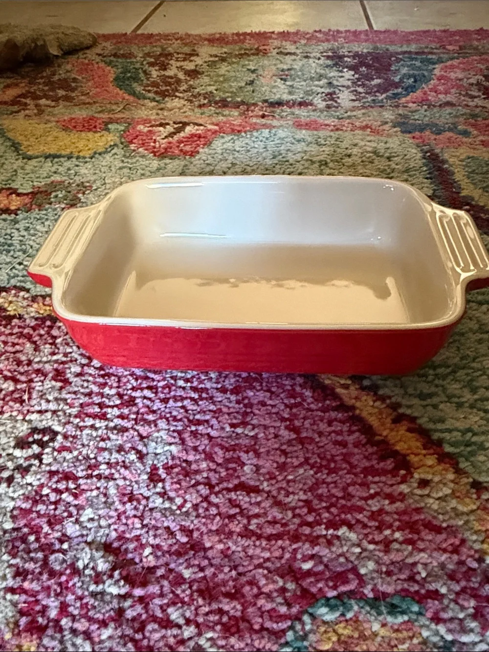Le Creuset Cerise Red Stoneware Baking Dish with Cream Interior